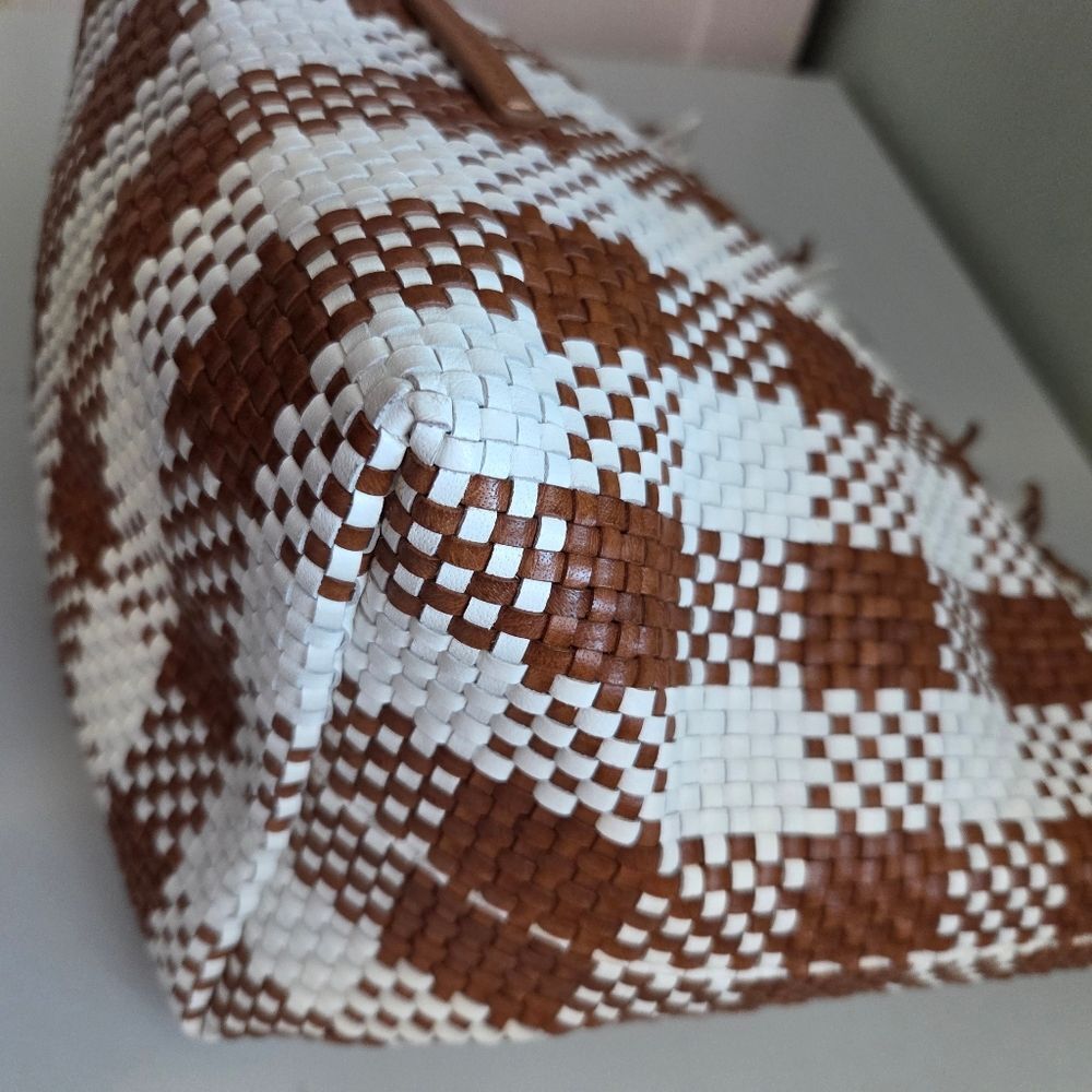 Loeffler Randall Woven Leather Brown & White Tote Bag - Picture 7 of 14